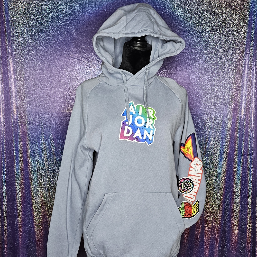 Air Jordan Gray Hoodie with Colorful Logo